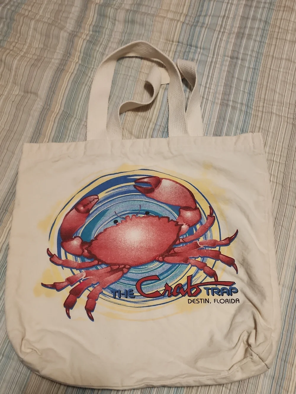 Destin Florida Canvas Tote Bag - Cream with Red Crab